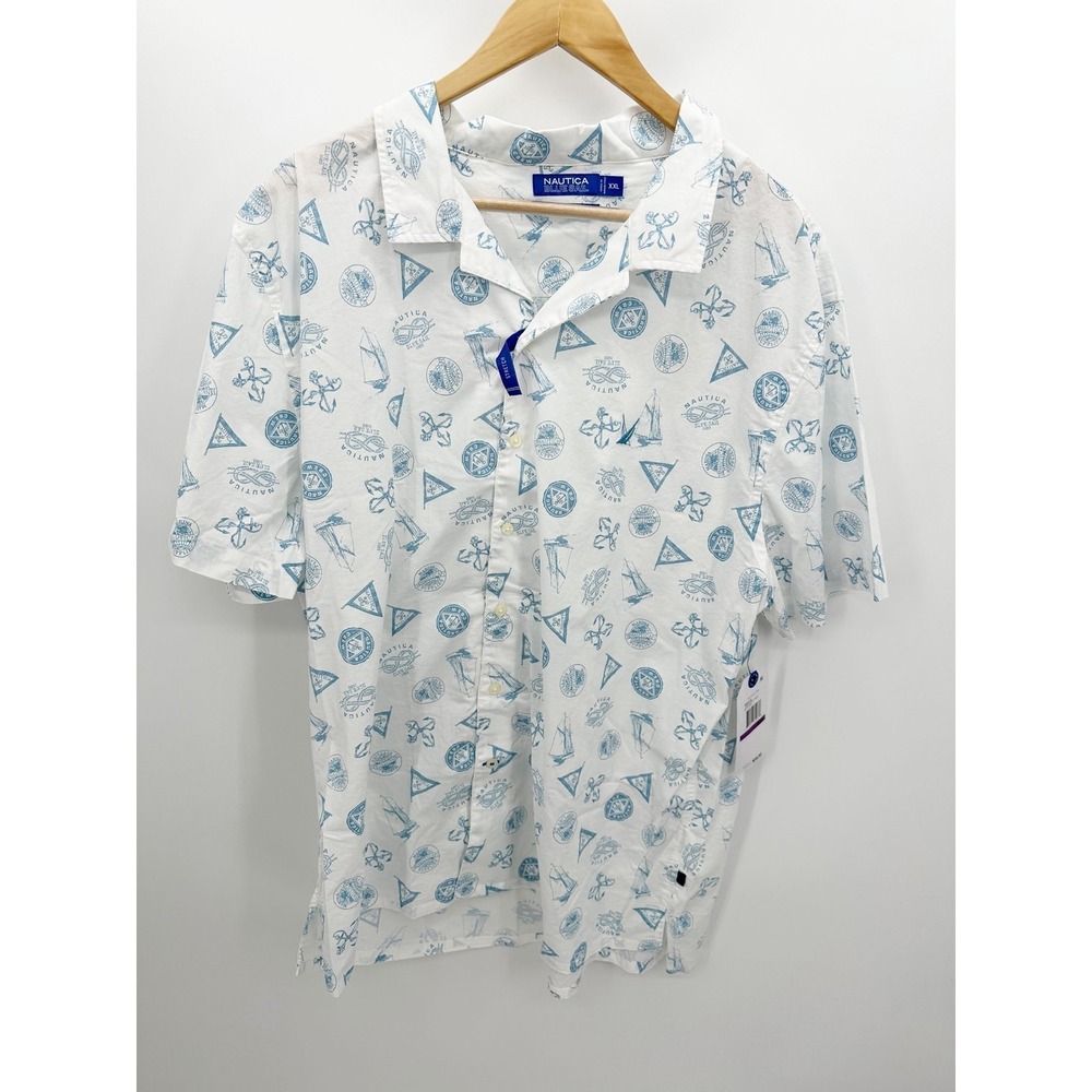 Nautica Blue Sail Nautical Printed Button Down Shirt Mens XXL W92118 NWT